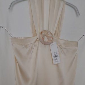 NANETTE LEPORE CAMISOLE 100% SILK WIDE STRAPS BACK ZIPPER ANTIQUE CREAM SZ 6